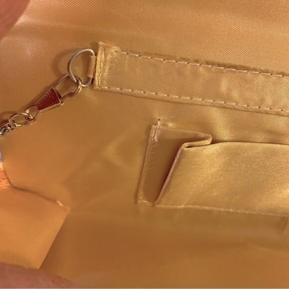 Crossbody Evening Bag Gold Satin & Rhinestones Removable Silver Chain Strap NWOT - Picture 5 of 6